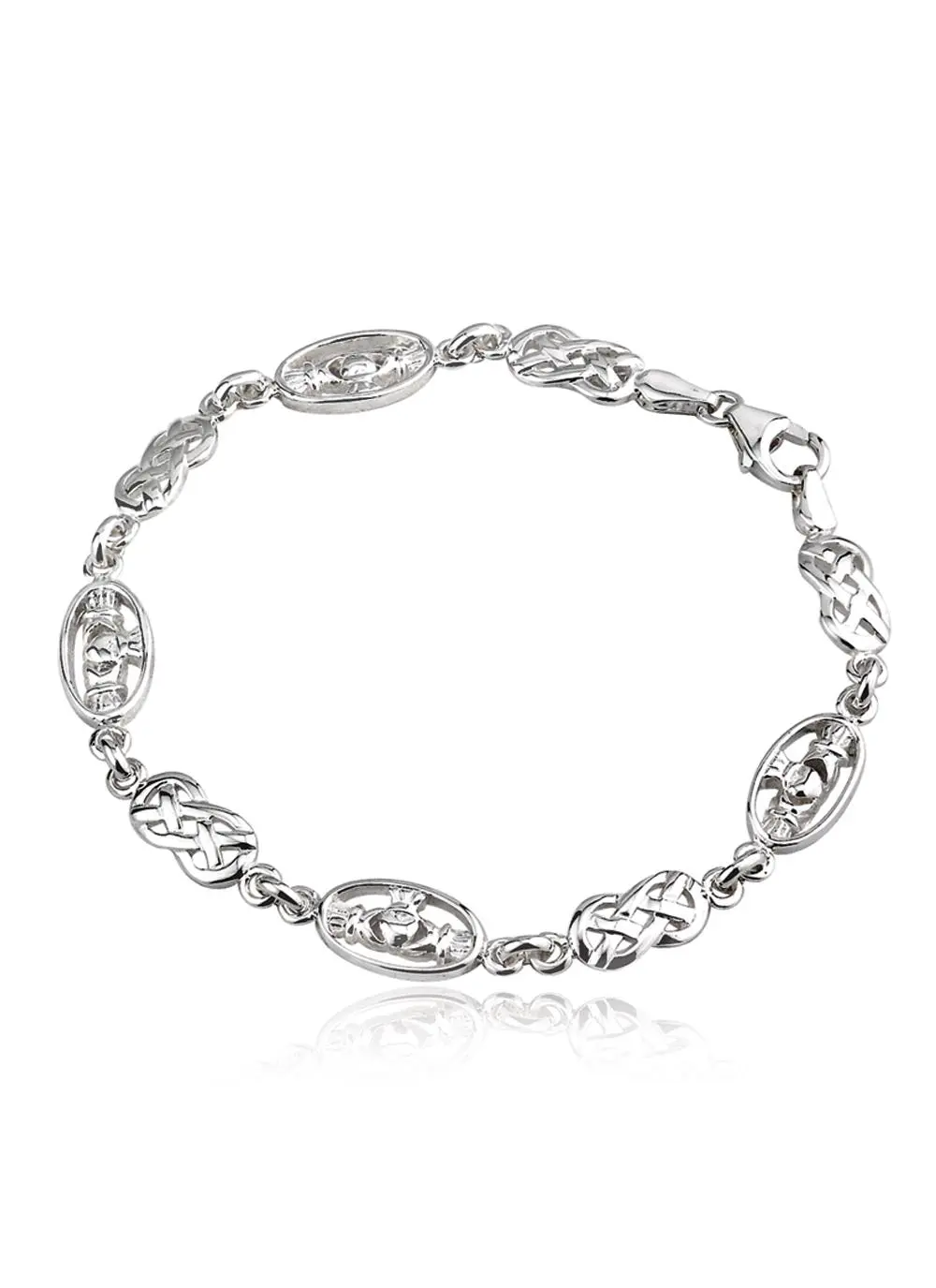 Sterling Silver Bracelet with 4 Claddagh and 5 Celtic Links