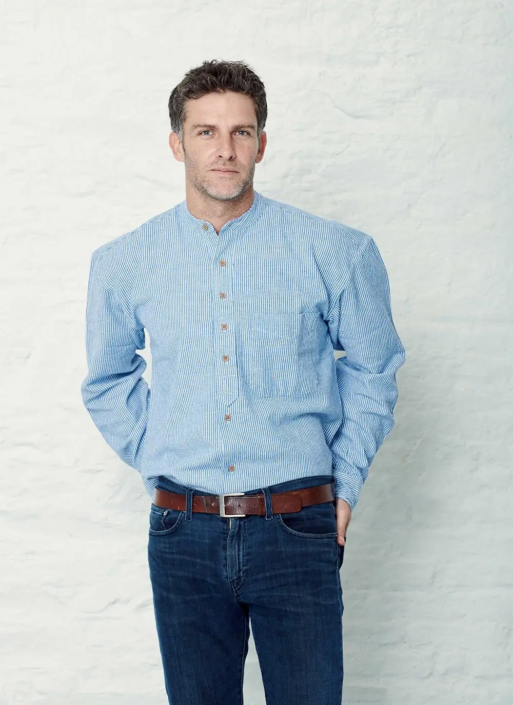 Sammy Grandfather Shirt Dark Blue Stripe