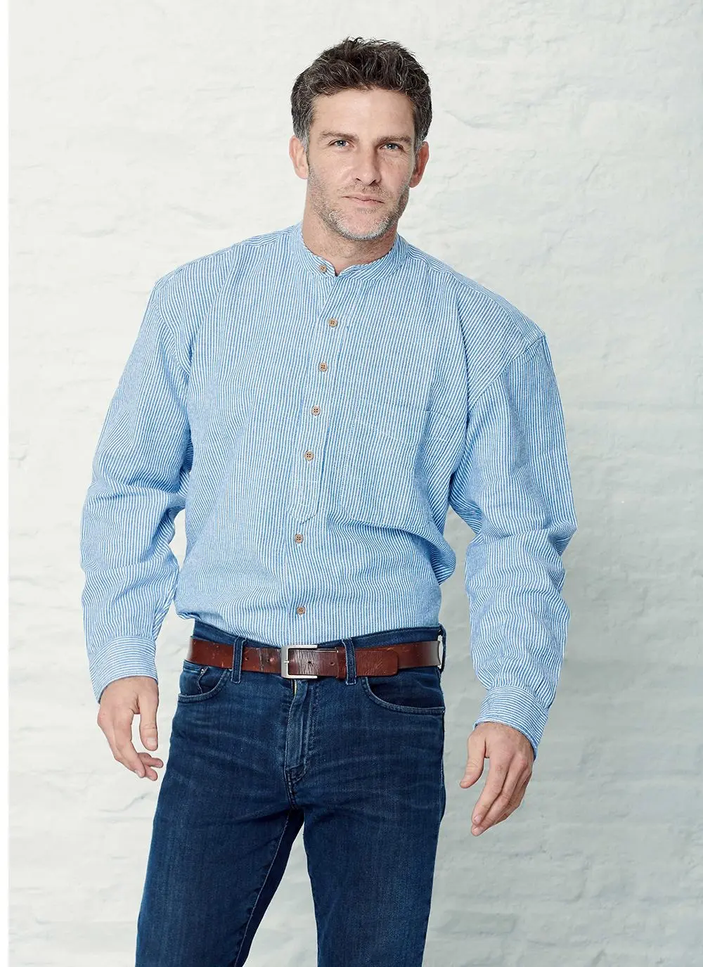 Sammy Grandfather Shirt Dark Blue Stripe
