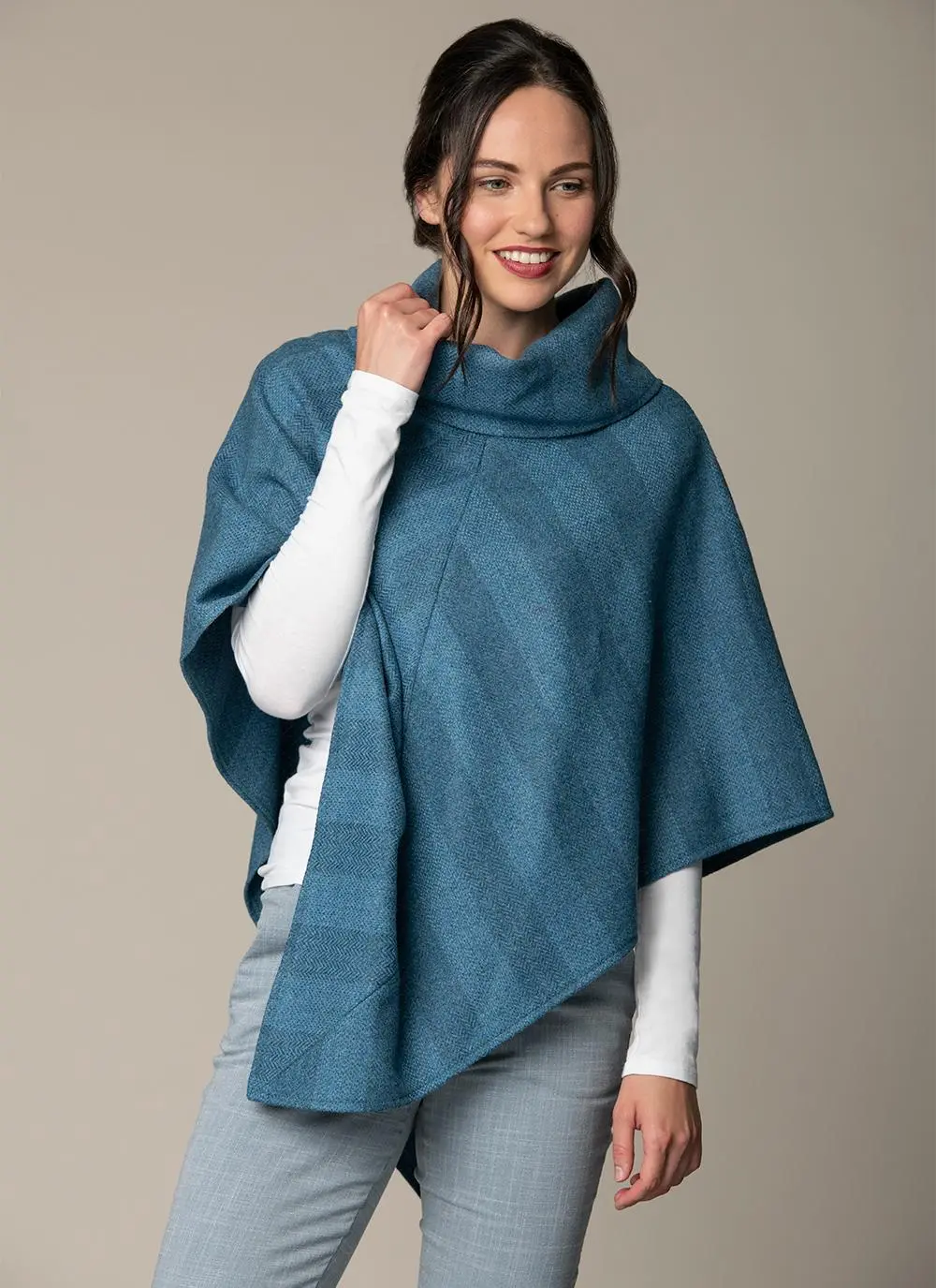 Sarah Asymmetrical Poncho - Blue