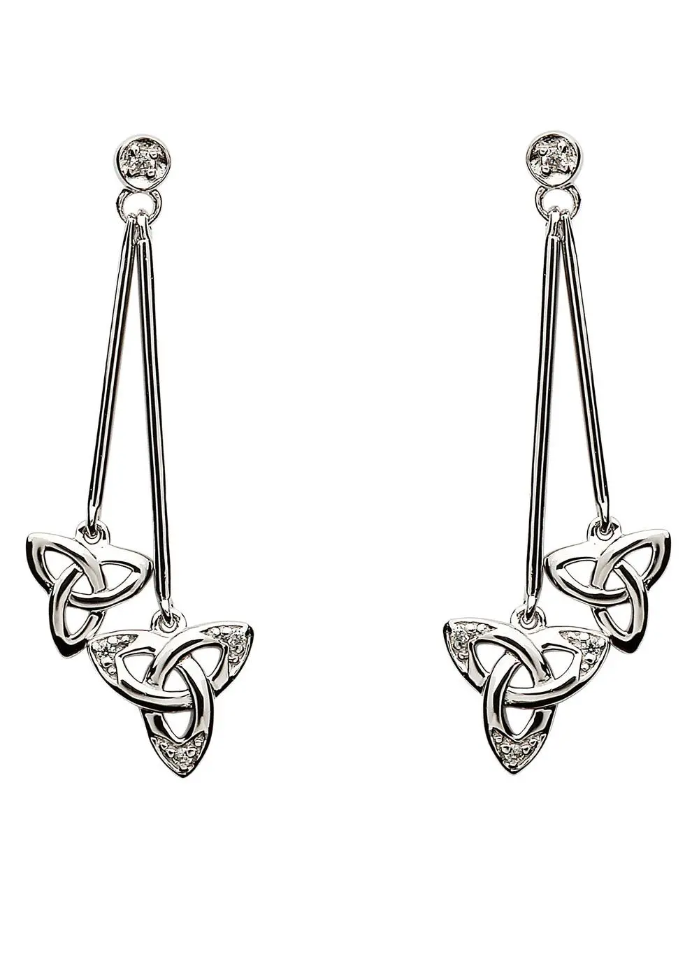 Sterling Silver Trinity Knot Stone Set Drop Earrings