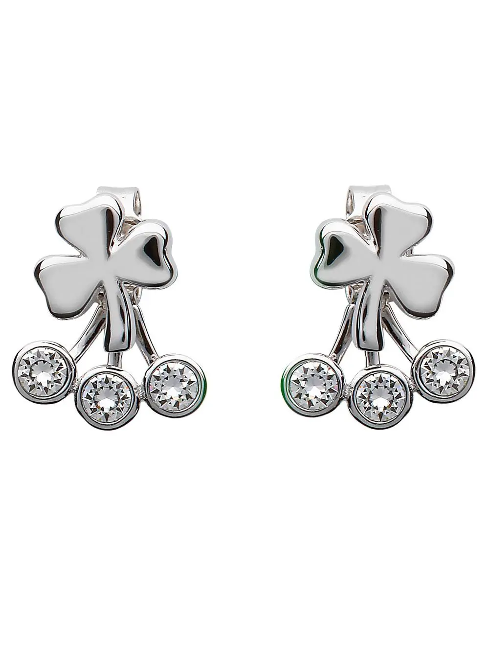 Shamrock Front To Back Earrings Adorned With Swarovski Crystals