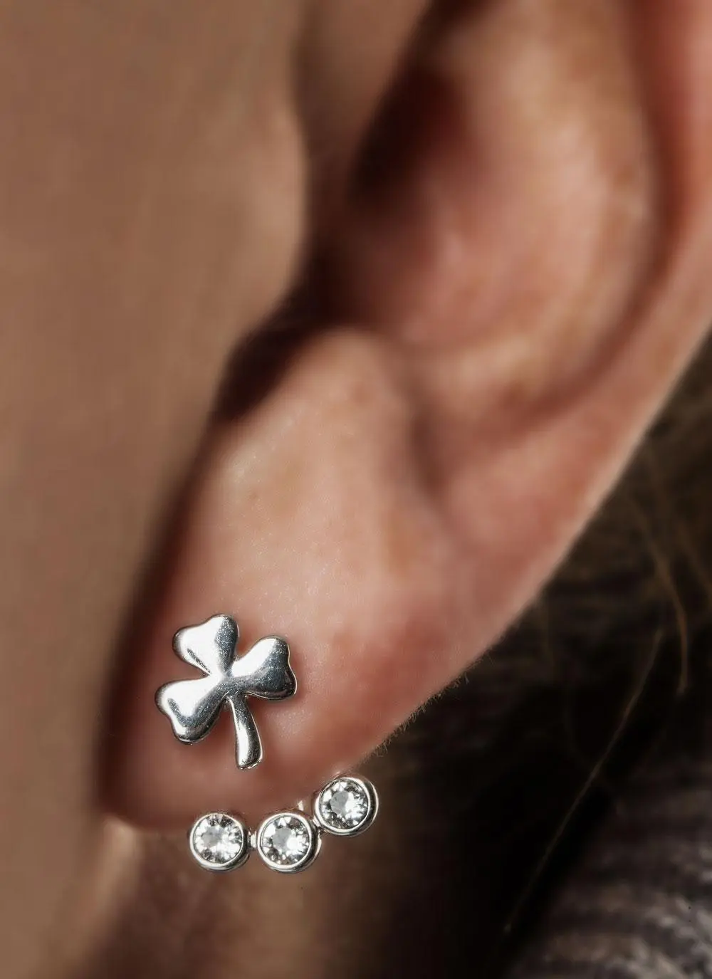 Shamrock Front To Back Earrings Adorned With Swarovski Crystals
