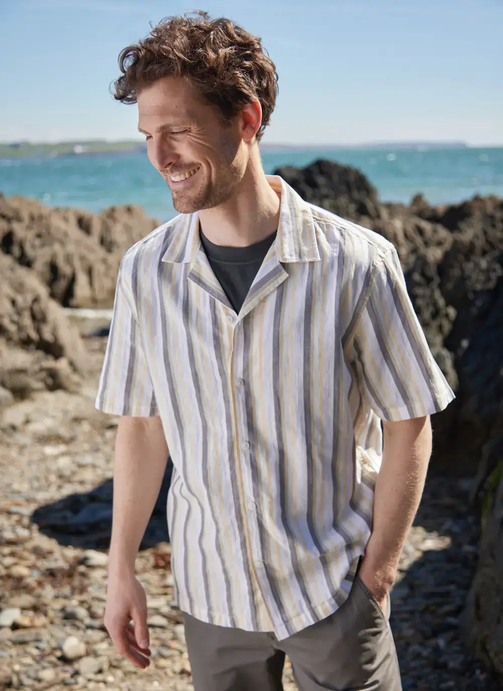 Short Sleeved Striped Shirt in Olive Stone