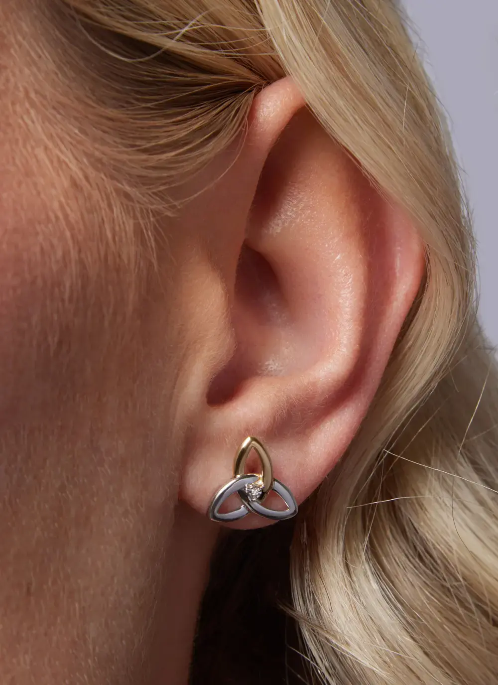 Sterling Silver & 10ct Gold Diamond Trinity Knot Stud Earrings