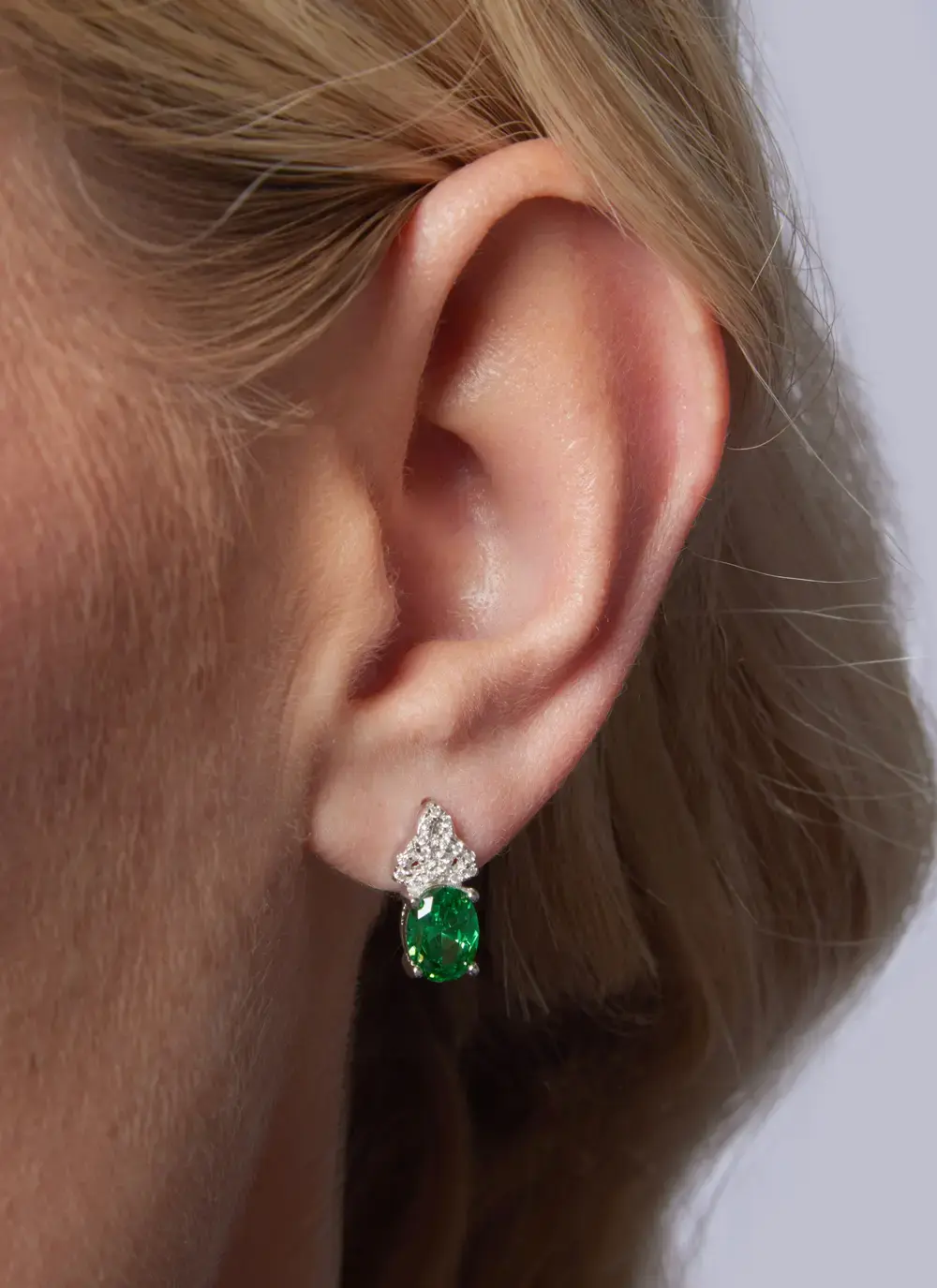 Sterling Silver Trinity Knot Earrings with Green Cubic Zirconia
