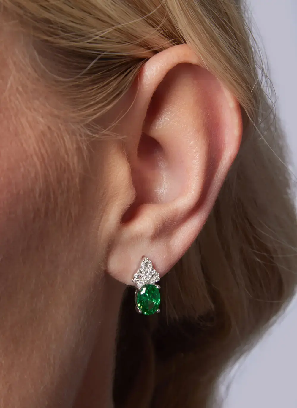 Sterling Silver Trinity Knot Earrings with Green Cubic Zirconia