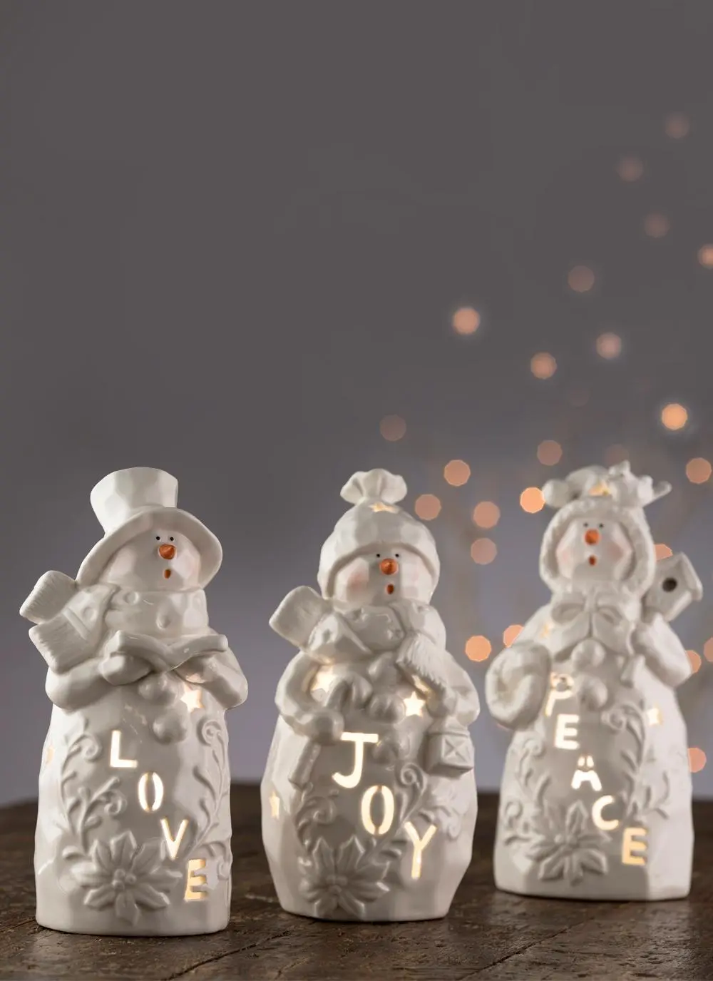Love Peace & Joy Snowmen Votive Set