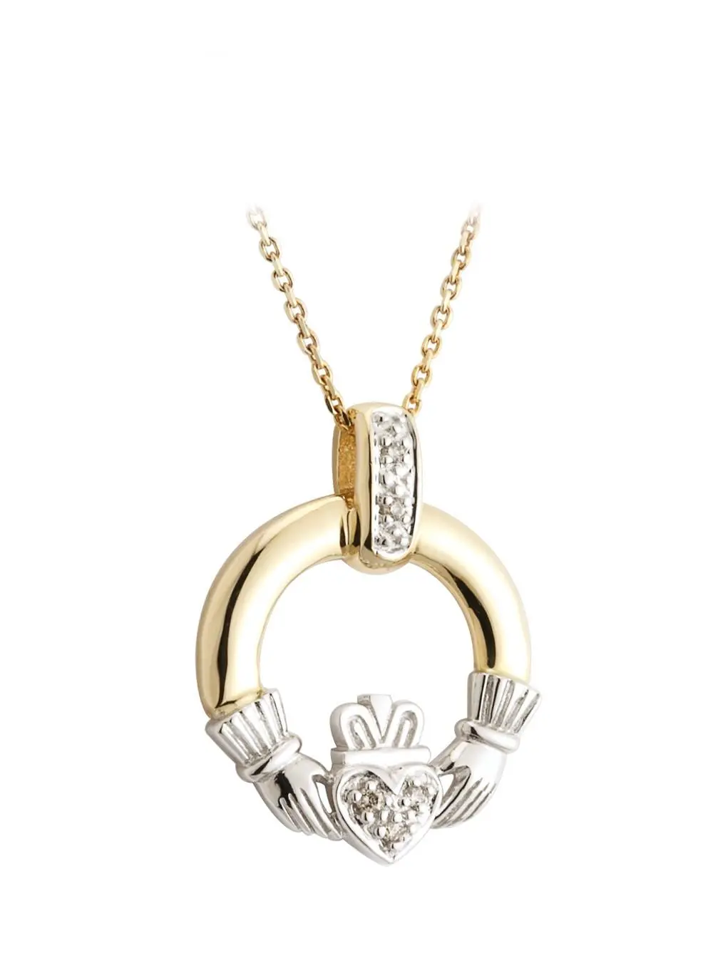 14K Two-Tone Gold & Diamond Claddagh Pendant