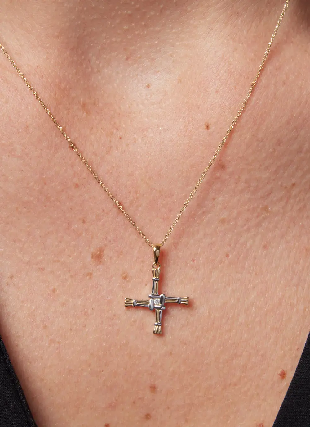 14ct Two Tone Diamond Set St. Brigid's Cross Pendant