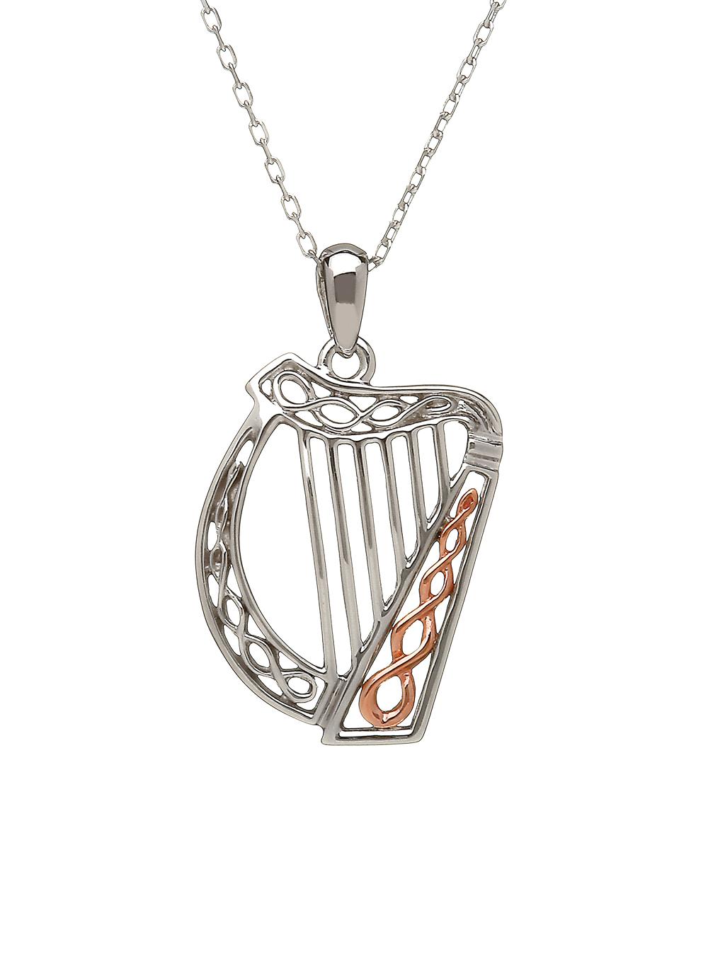 Irish Red Gold Celtic Harp Pendant 