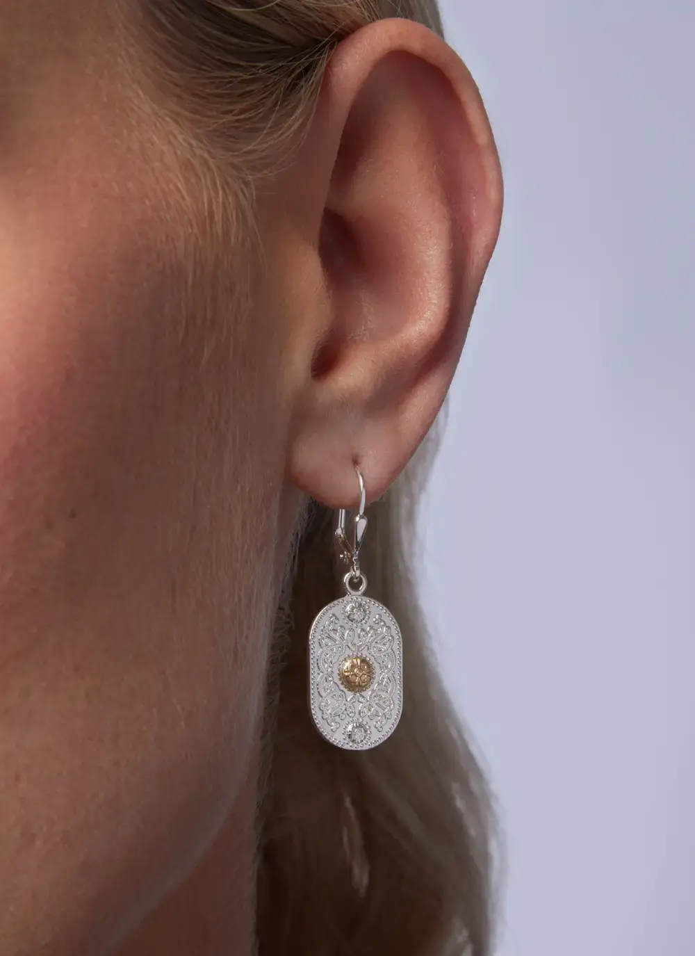 Sterling Silver & Rare Irish Gold Arda Drop Earrings