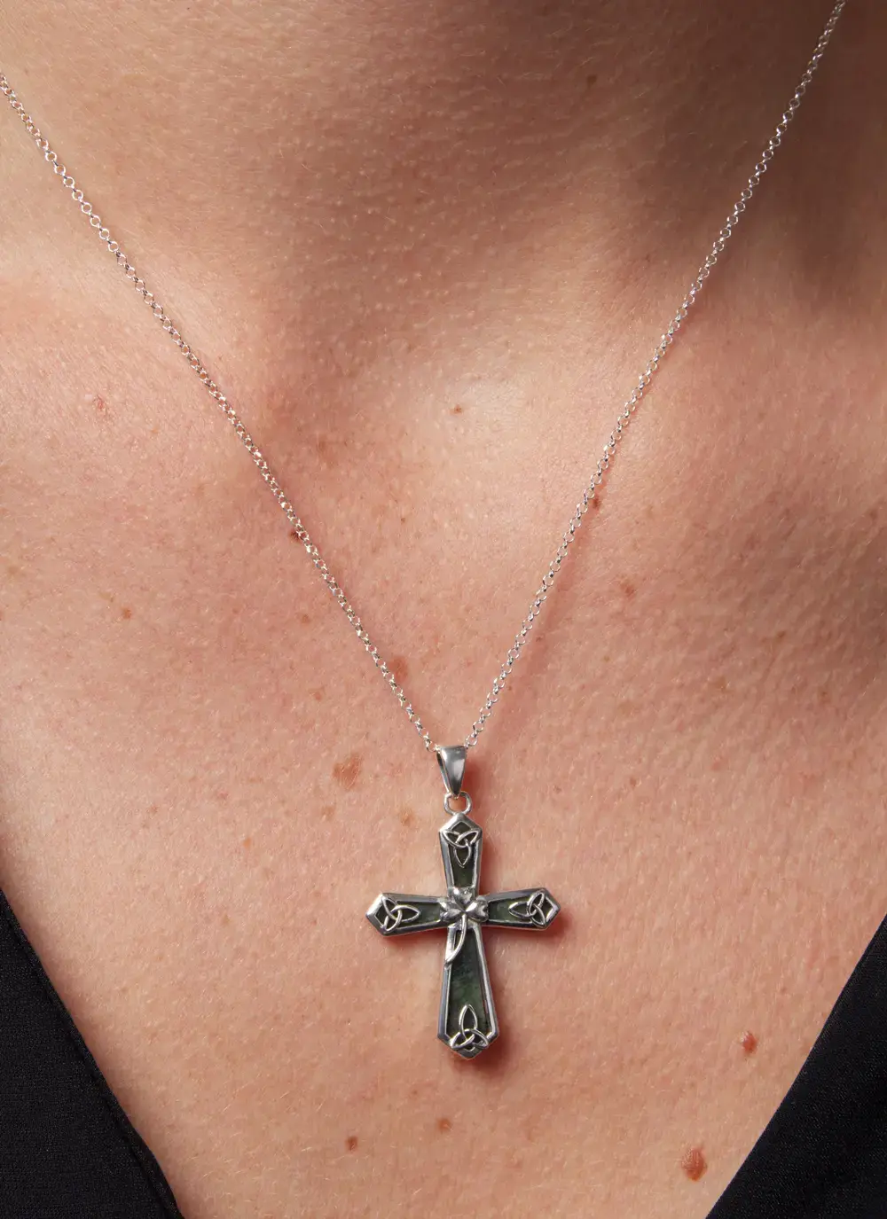 Celtic Cross with Shamrock and Marble Pendant