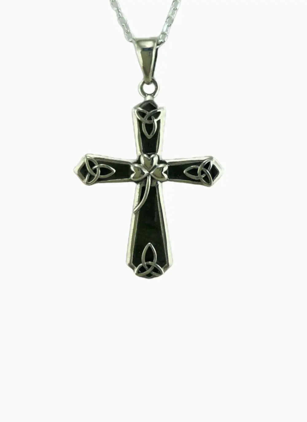 Sterling Silver Celtic Cross with Shamrock and Marble Pendant