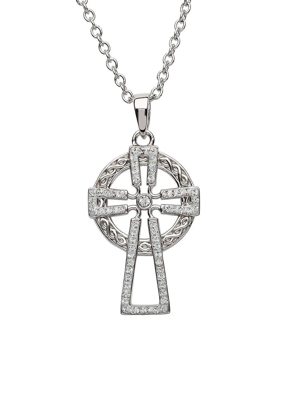 Sterling Silver Celtic Cross Embellished with White Swarovski Crystals