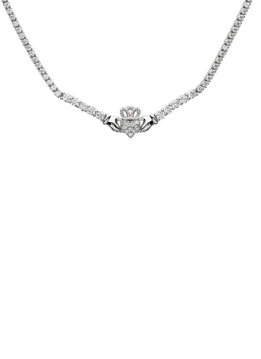 Sterling Silver & Cubic Zirconia Claddagh Necklet