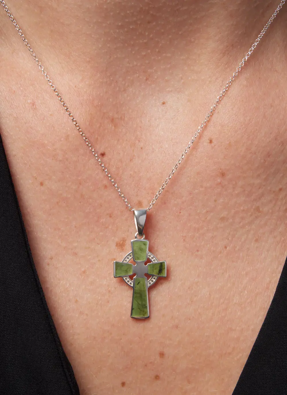 Sterling Silver Connemara Marble Celtic Cross Pendant