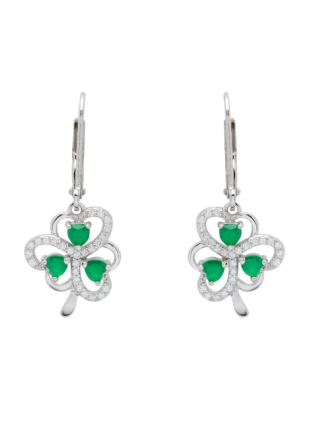 Sterling Silver Cubic Zirconia Shamrock Earrings