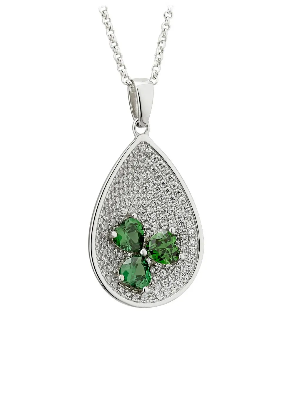 Sterling Silver Shamrock Cubic Zirconia Pendant