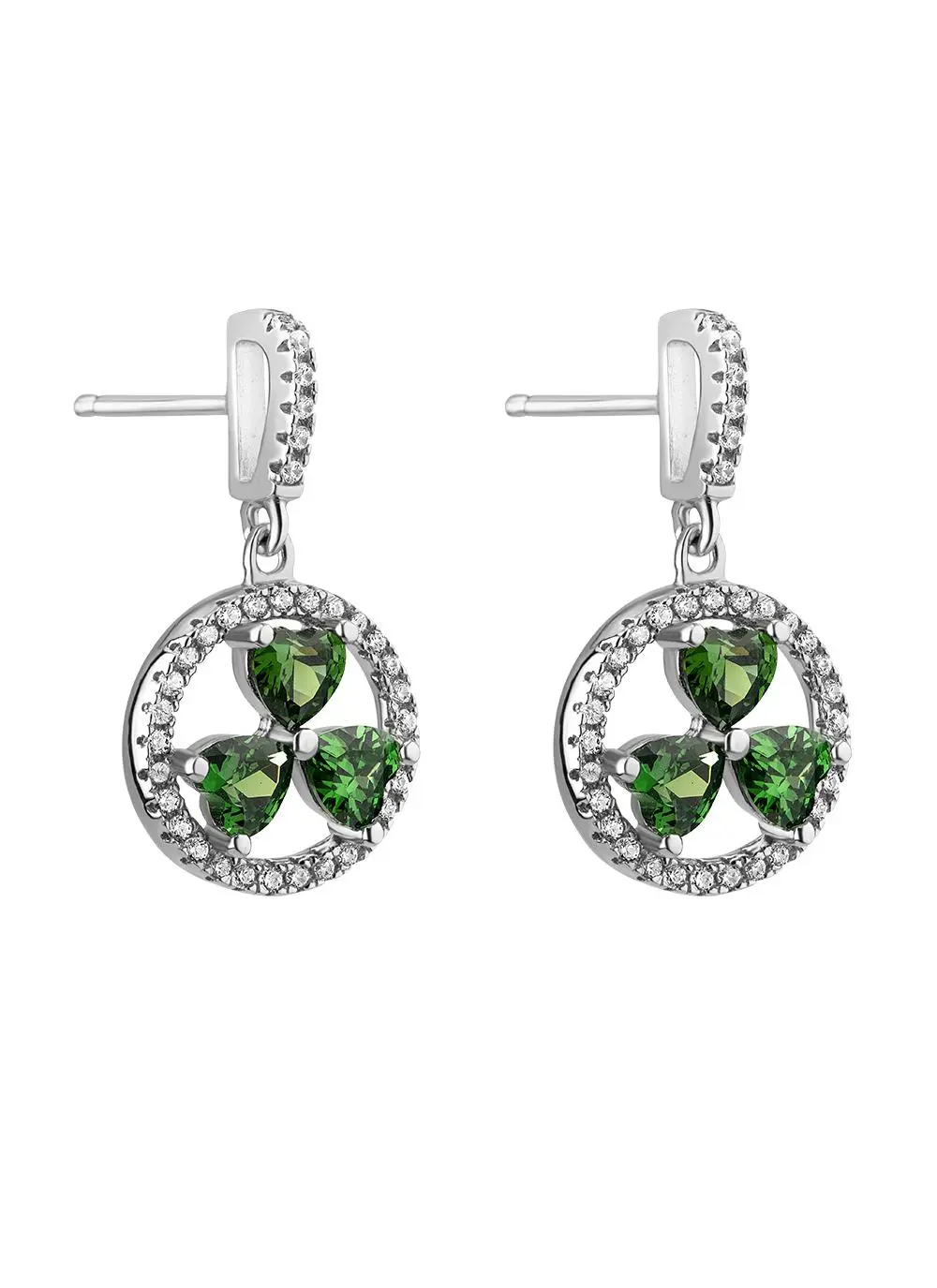 Sterling Silver Shamrock Cubic Zirconia Earrings