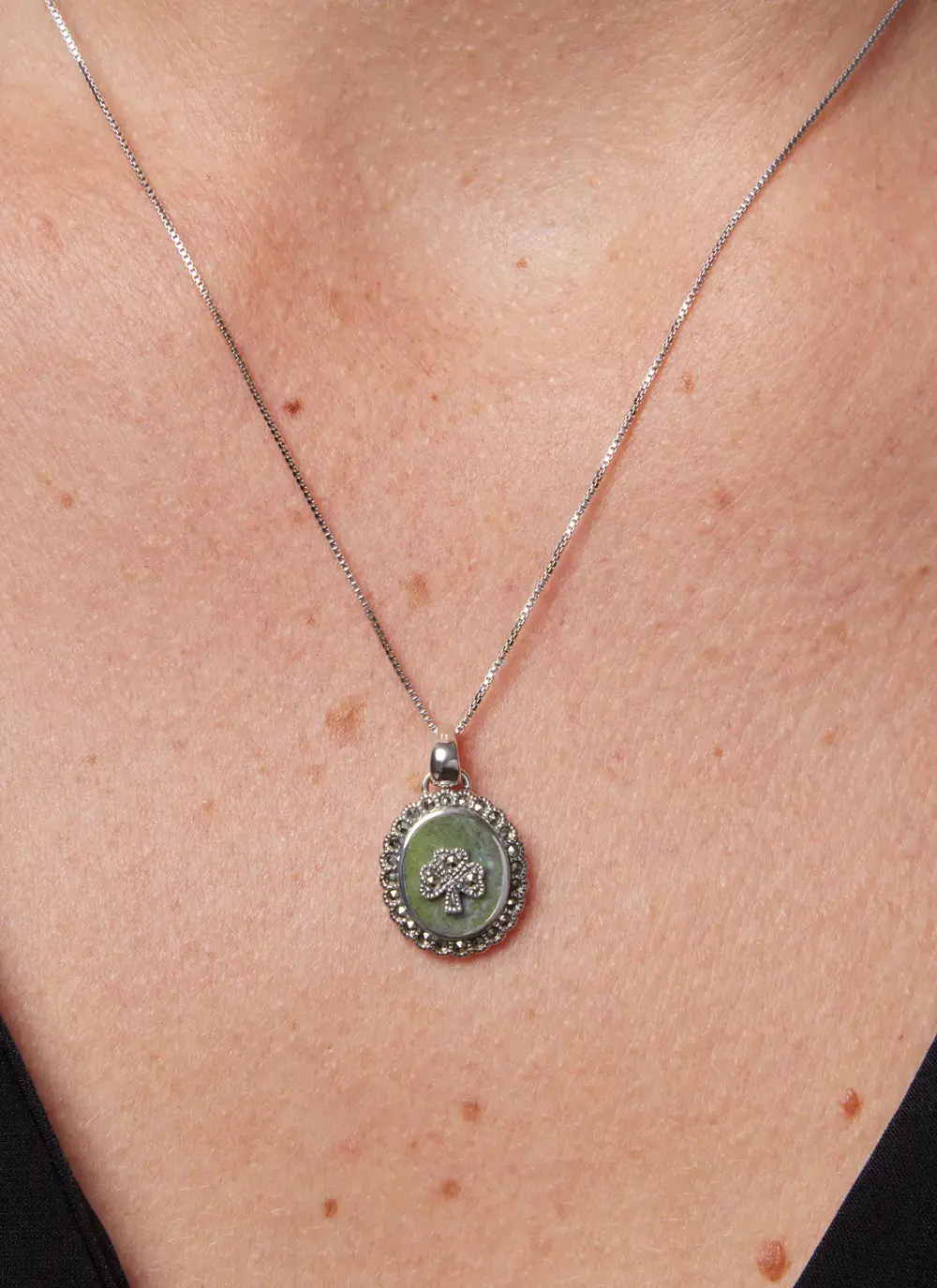 Sterling Silver Marcasite Shamrock Pendant