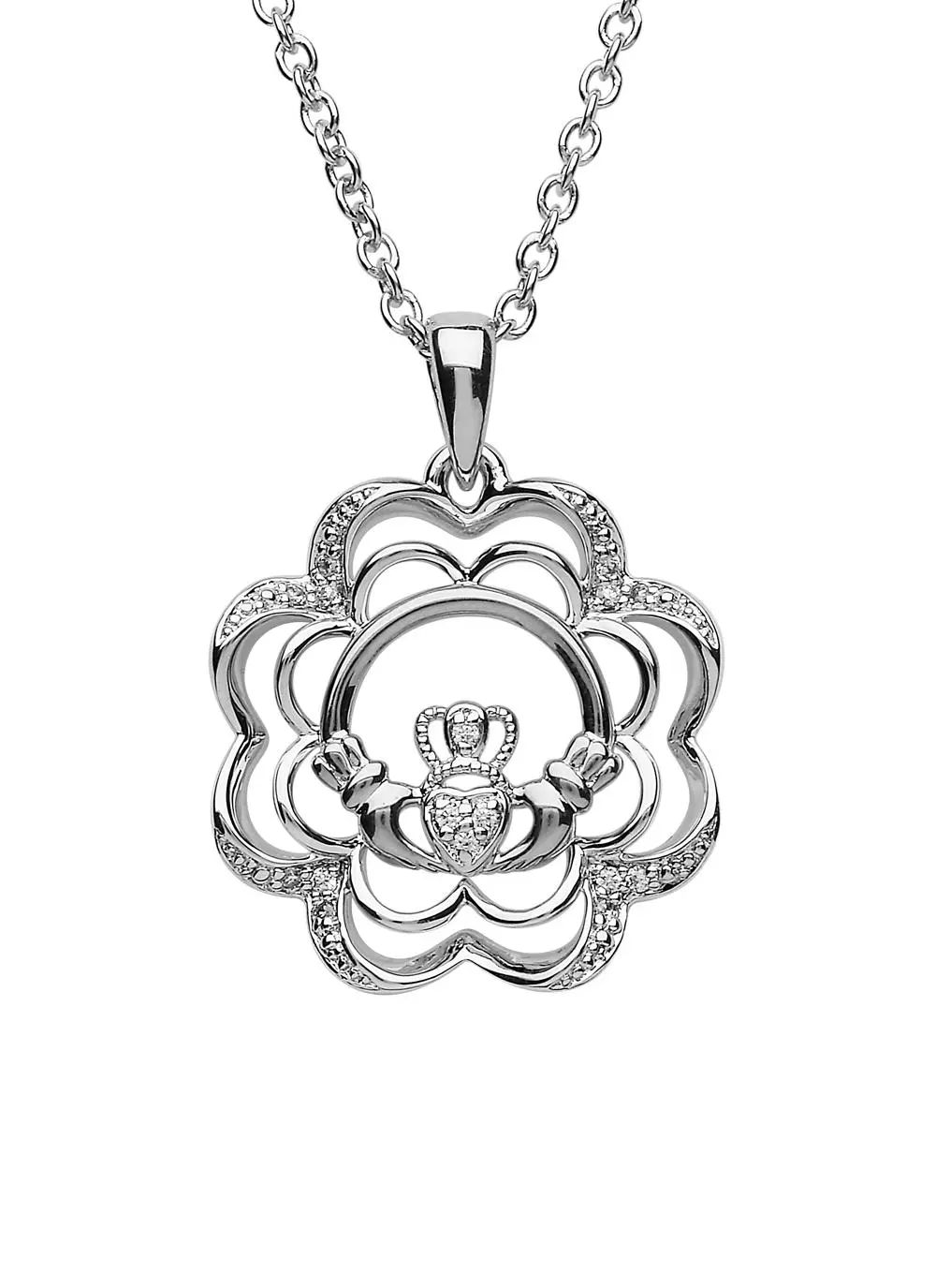 Sterling Silver Stone Set Claddagh Pendant
