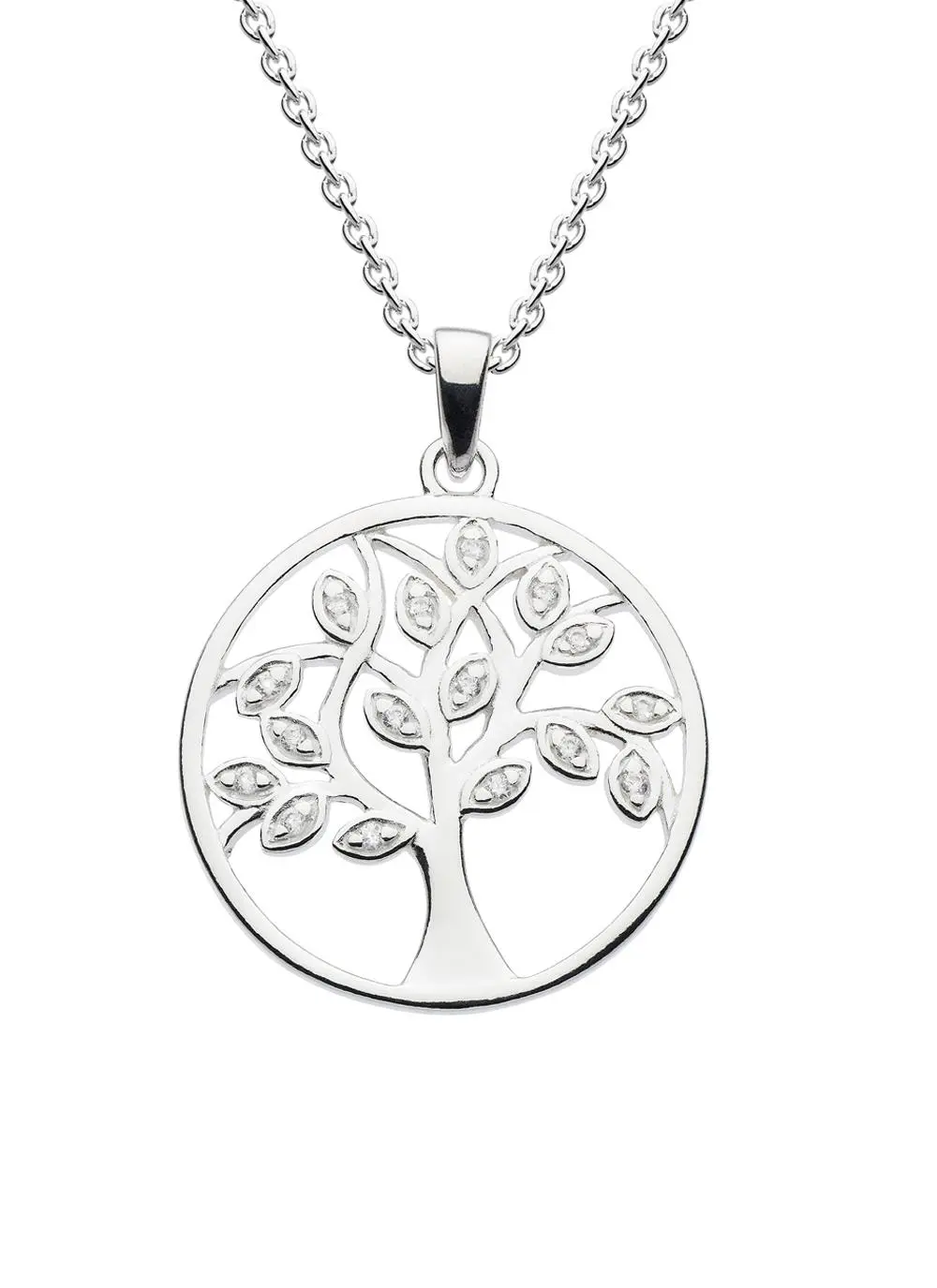 Sterling Silver Tree of Life White Cubic Zirconia Pendant