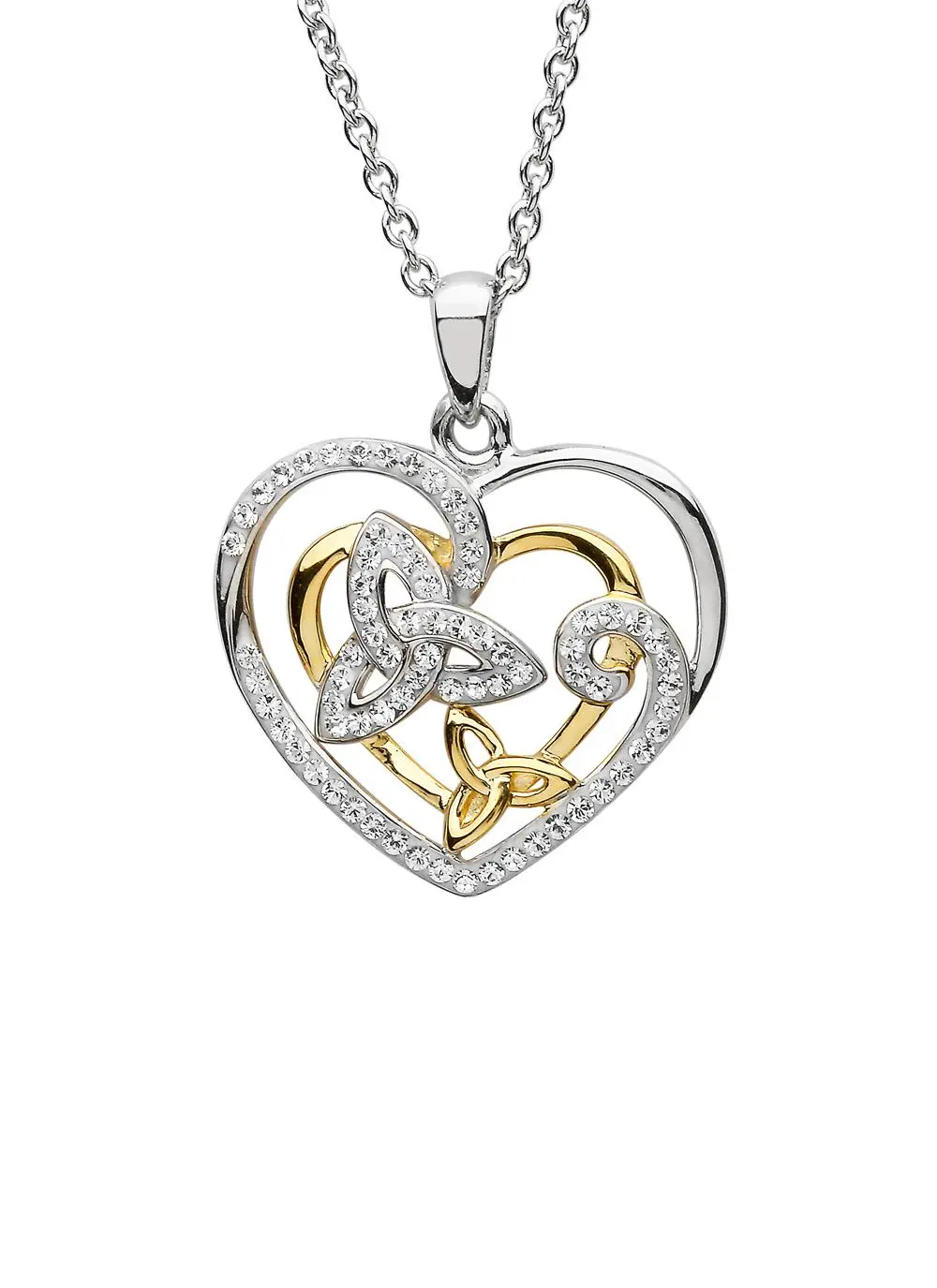 Sterling Silver Trinity Heart Pendant Adorned With Swarovski Crystals