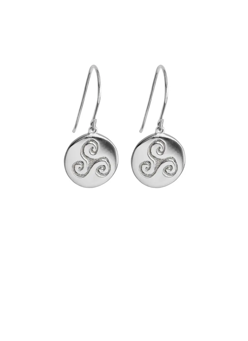 Sterling Silver Triskele Disc Drop Earrings