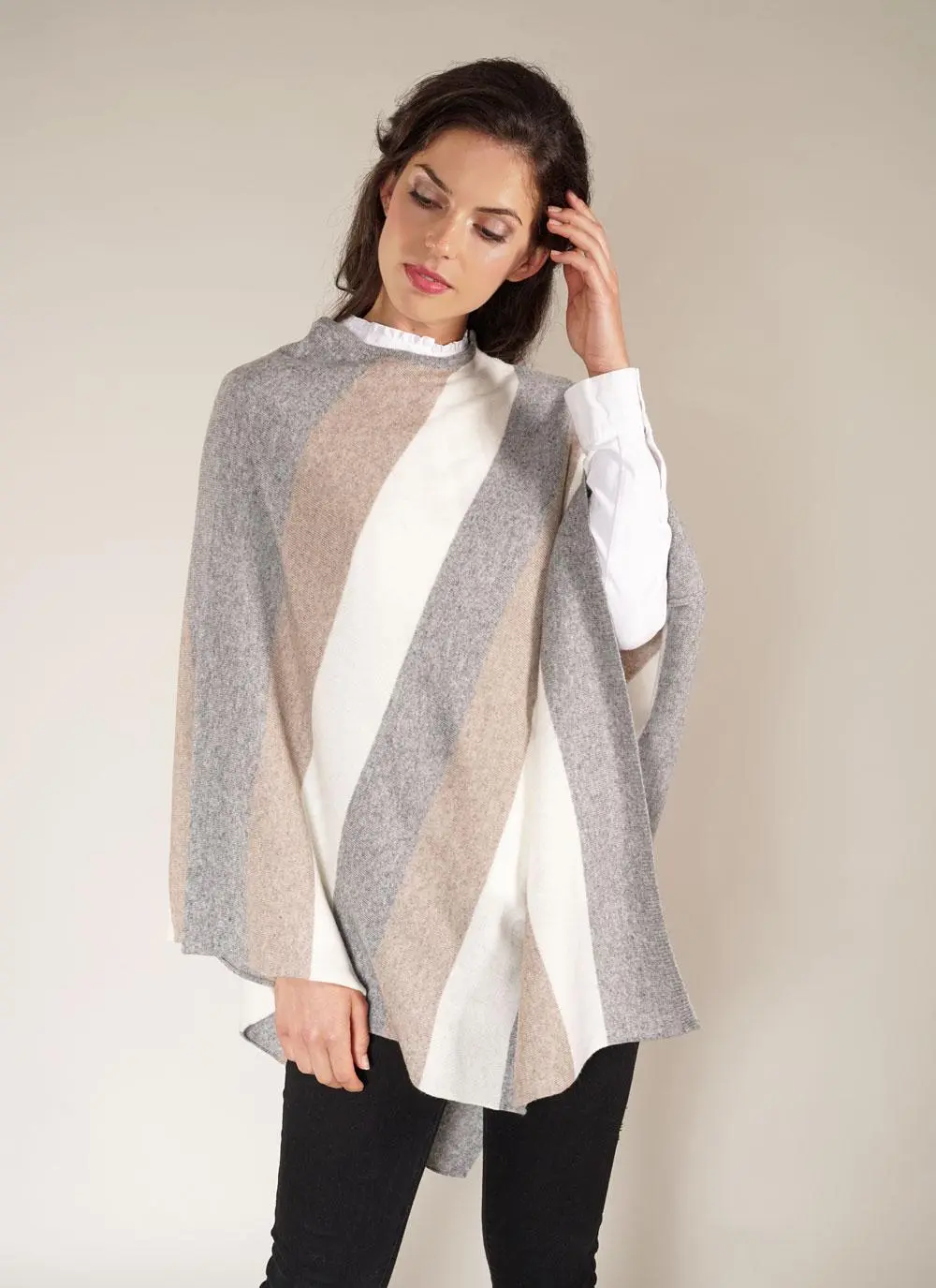 Stripe Pattern Poncho 