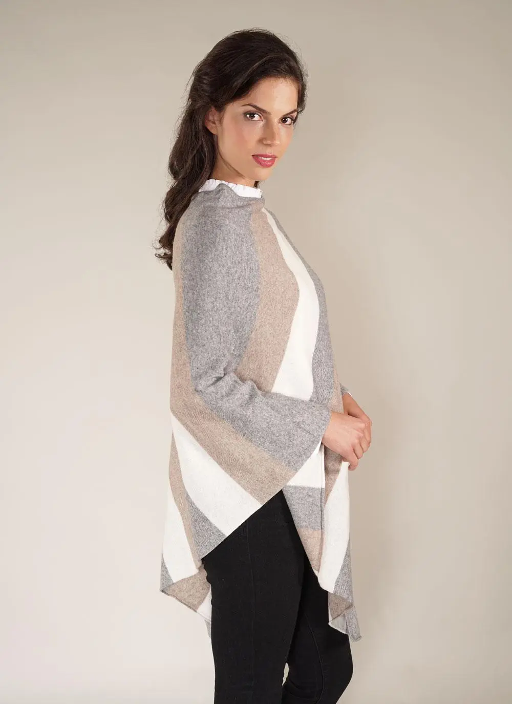 Stripe Pattern Poncho 