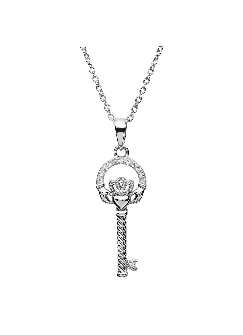 Silver Claddagh Key Pendant Encrusted With Swarovski Crystals