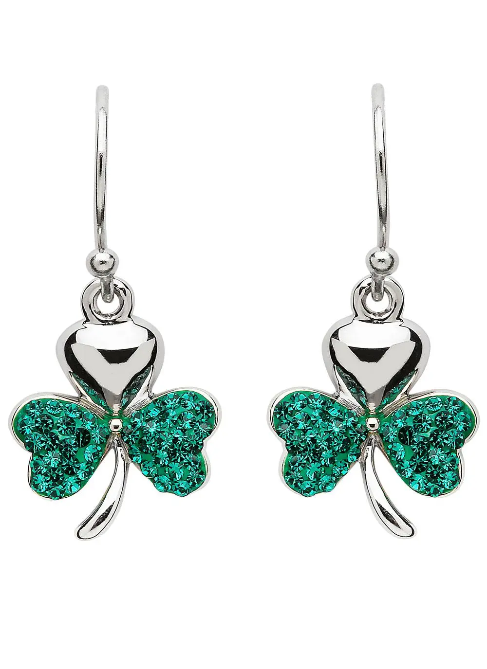 Sterling Silver Shamrock Earrings Embellished With Green Swarovski Crystals