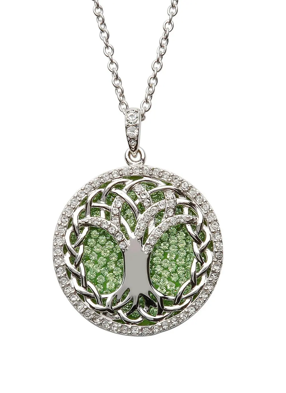Tree of Life Pendant Embellished With Peridot & White Swarovski Crystals 
