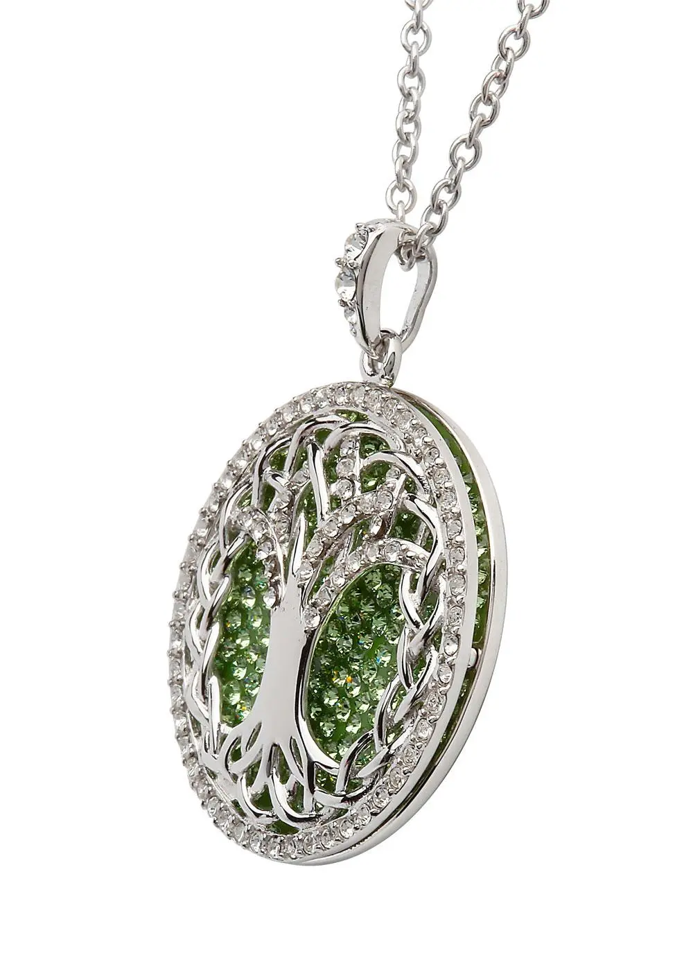 Tree of Life Pendant Embellished With Peridot & White Swarovski Crystals 
