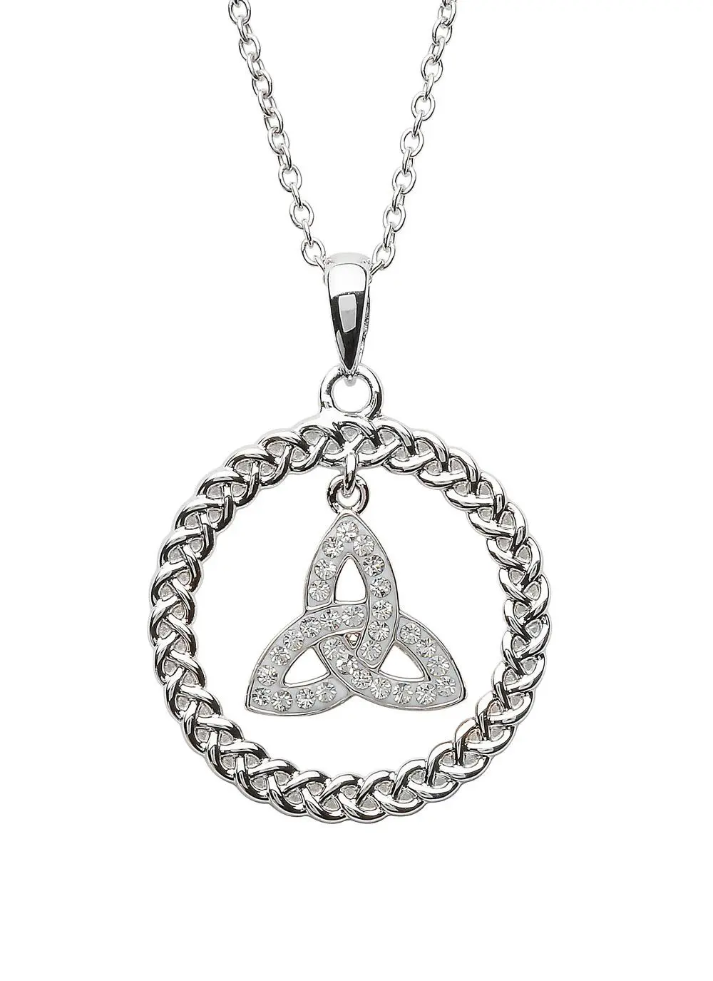 Celtic Trinity Knot & Rope Circle Pendant Encrusted With Swarovski Crystals