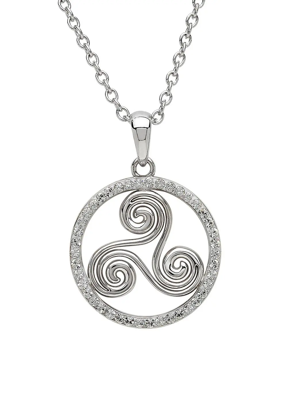 Sterling Silver Triskele Pendant Surrounded With Swarovski Crystals