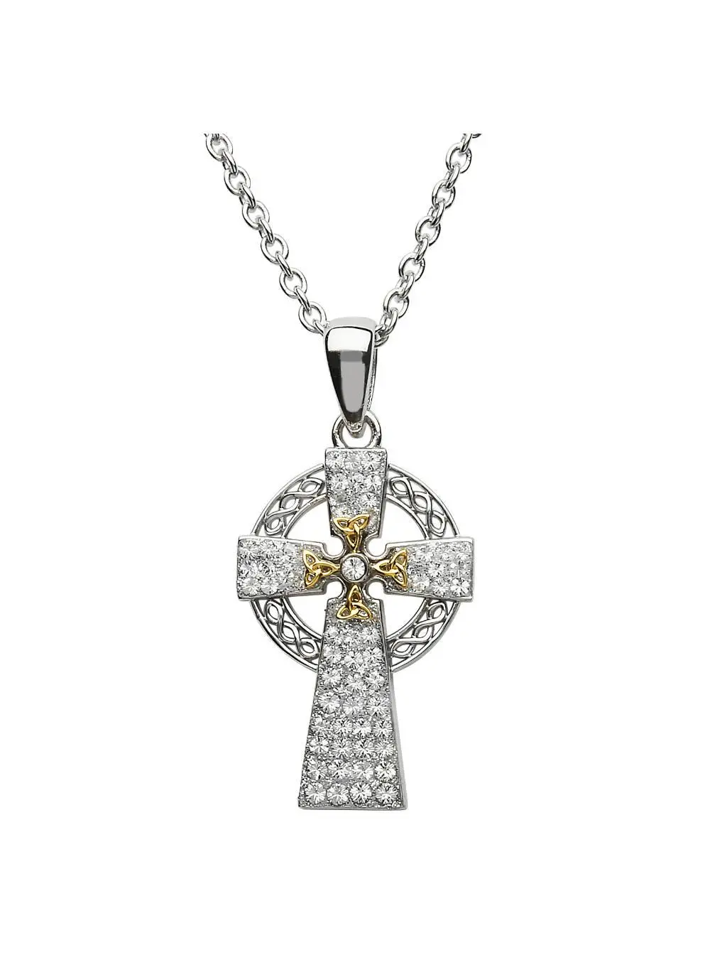 Silver Two Tone Cross Adorned With Swarovski Crystal