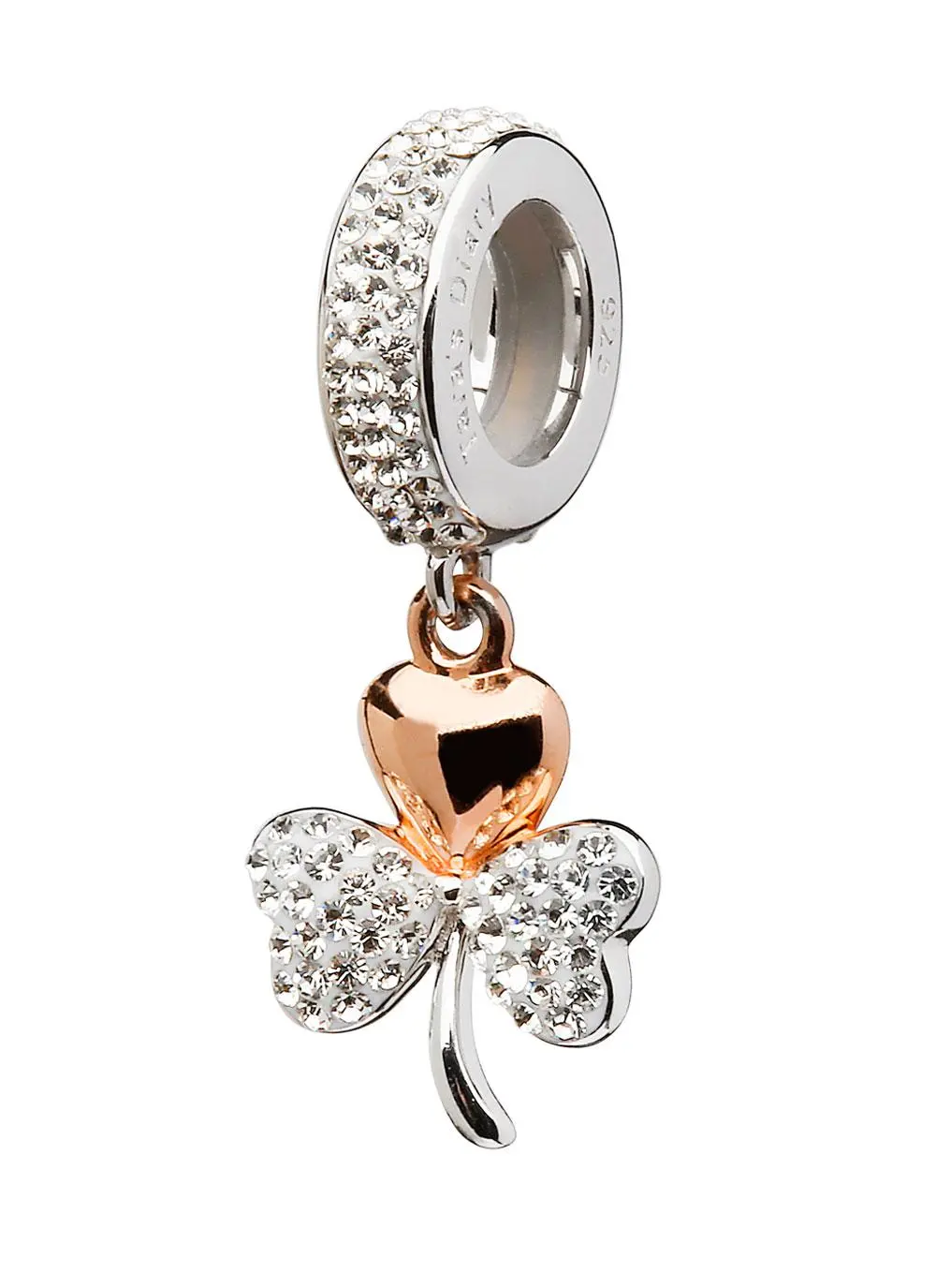 Origin Rose Gold Plated Shamrock Charm With Swarovski Crystals