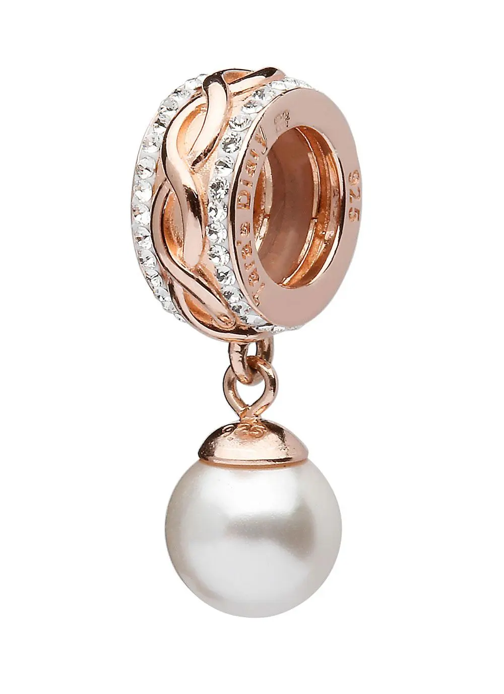 Origin Celtic Rose Gold Plated Pearl Charm With Swarovski Crystals