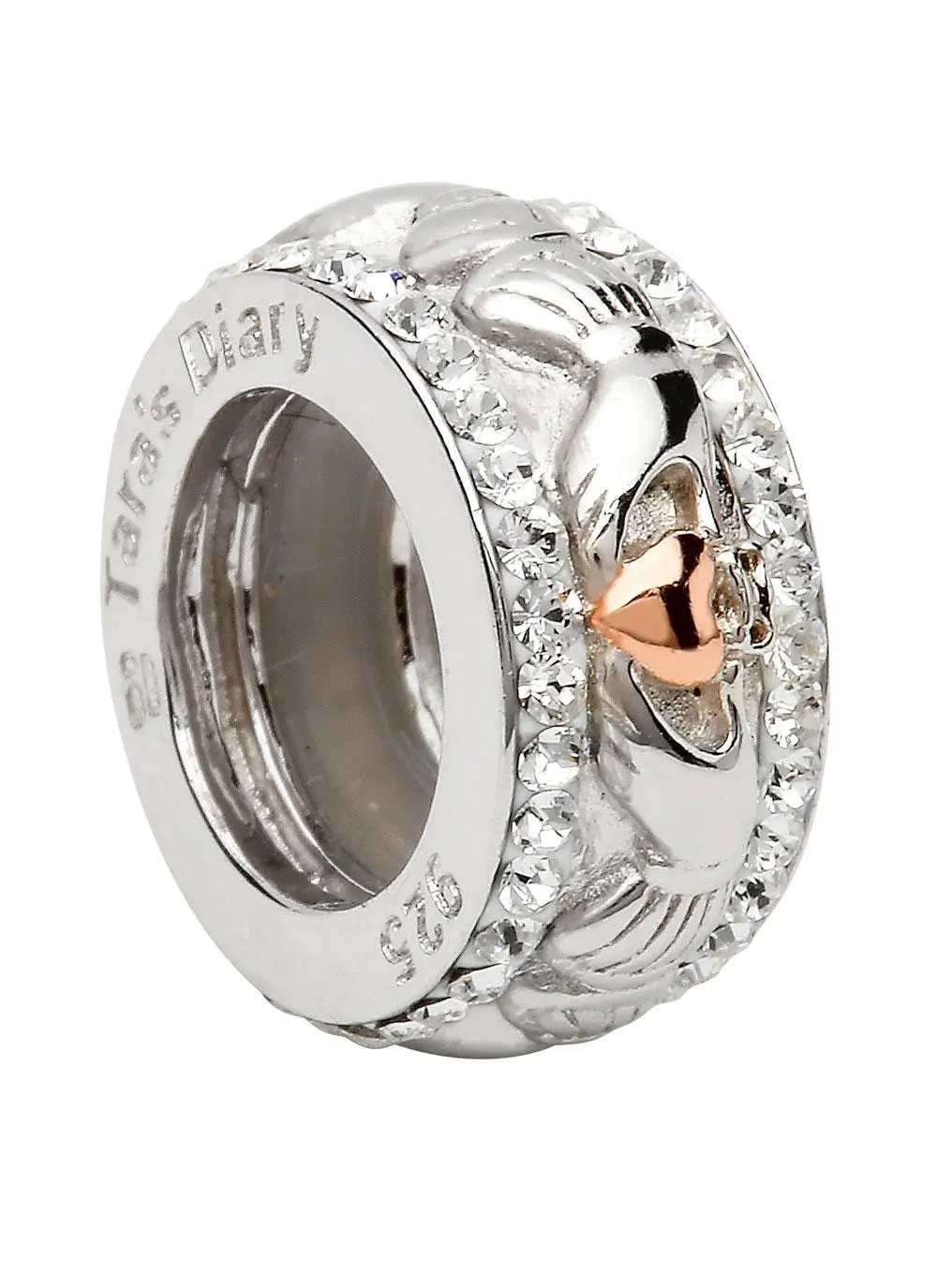 Origin Claddagh Rose Plate Heart Bead With Swarovski Crystals