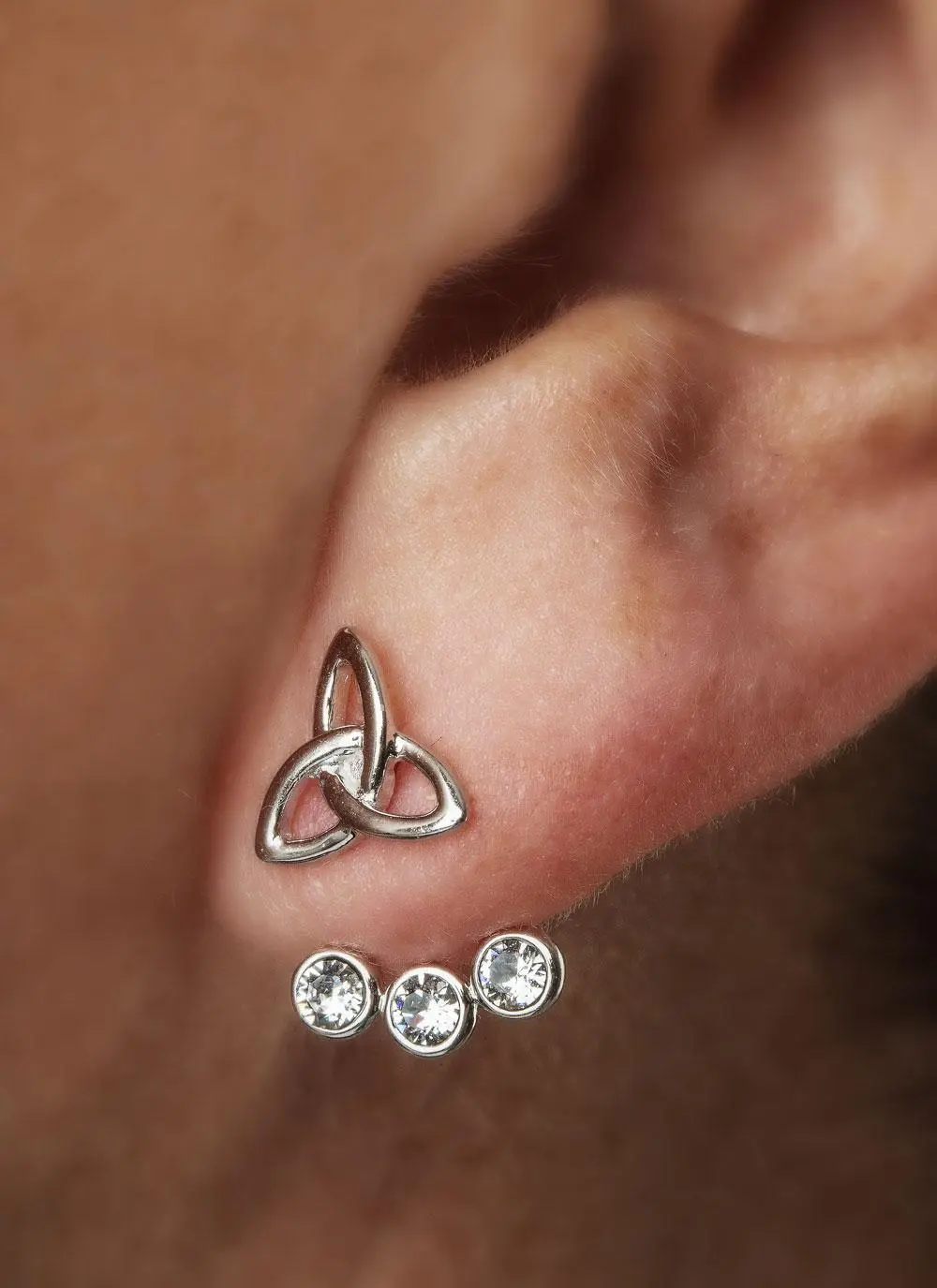 Trinity Front To Back Earrings Adorned With Swarovski Crystals