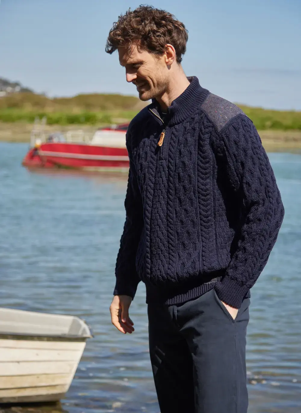Tweed Patch Half Zip Sweater