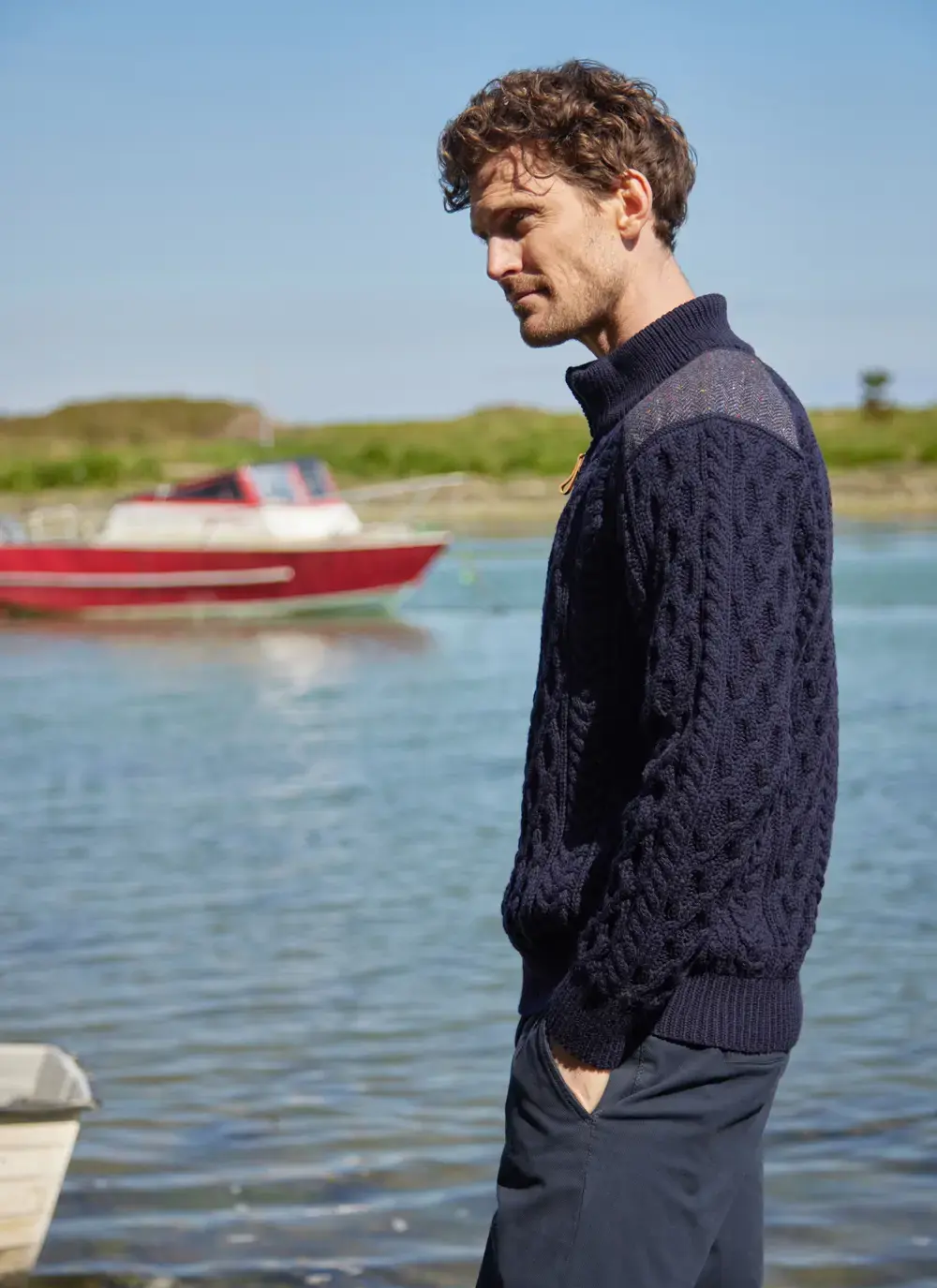 Tweed Patch Half Zip Sweater