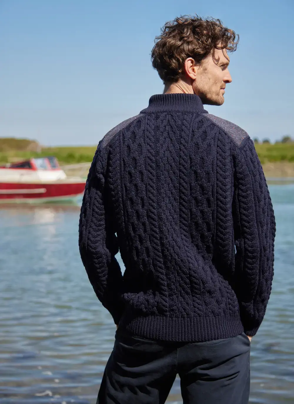 Tweed Patch Half Zip Sweater