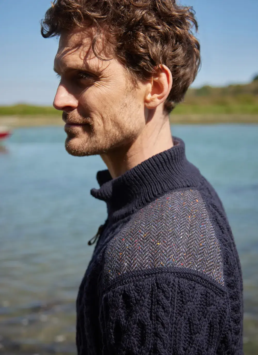 Tweed Patch Half Zip Sweater