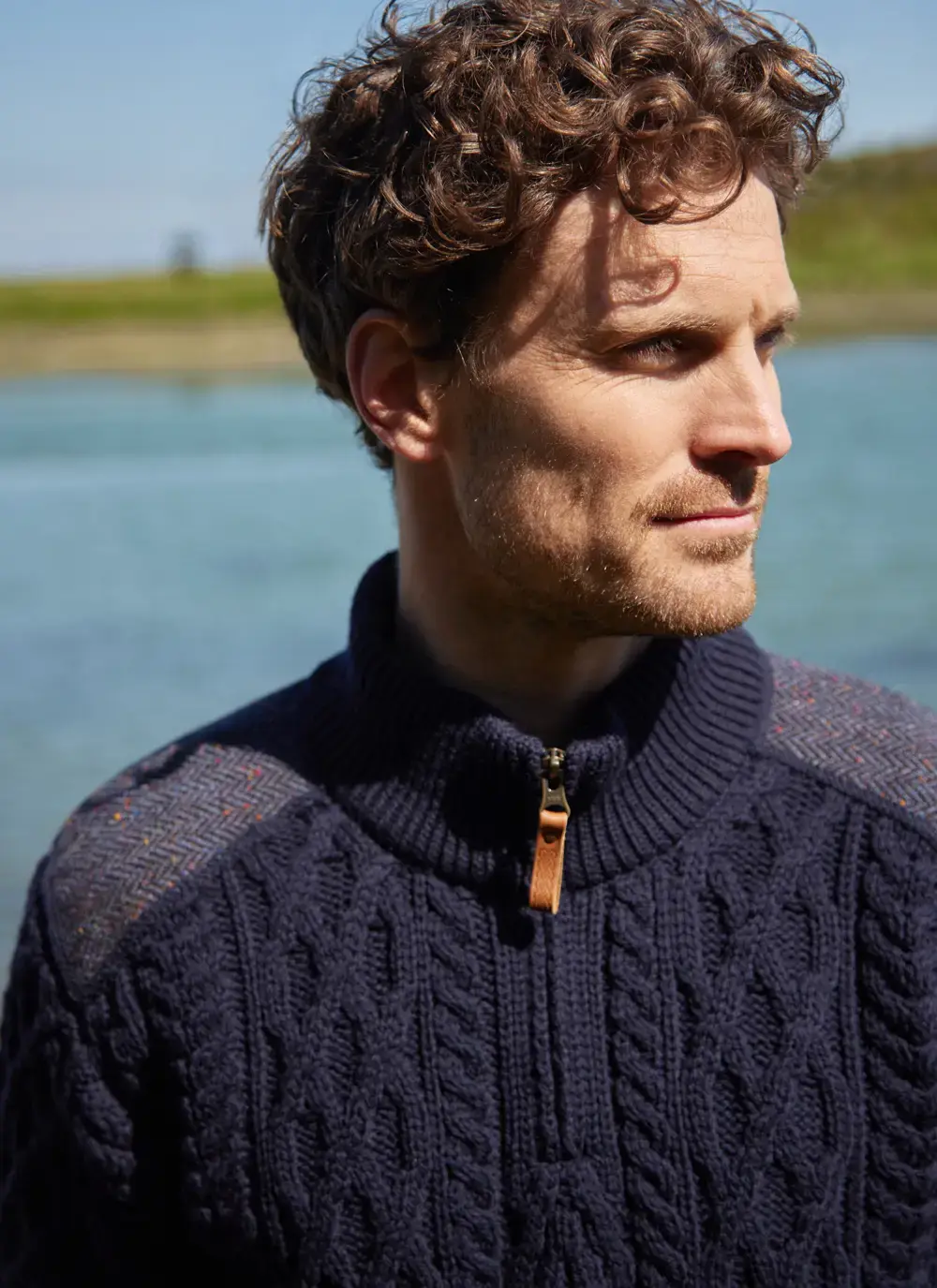 Tweed Patch Half Zip Sweater