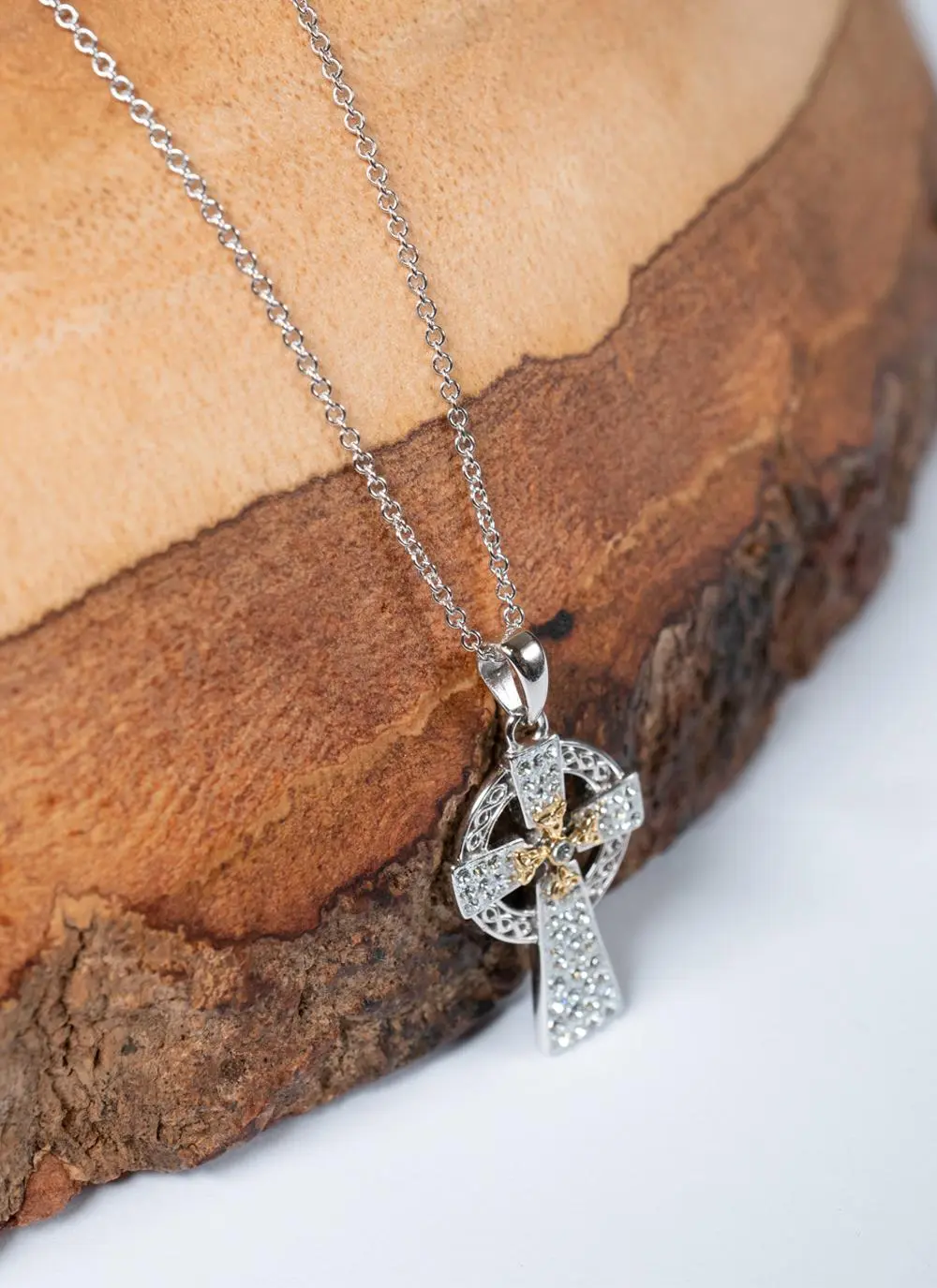 Silver Two Tone Cross Adorned With Swarovski Crystal