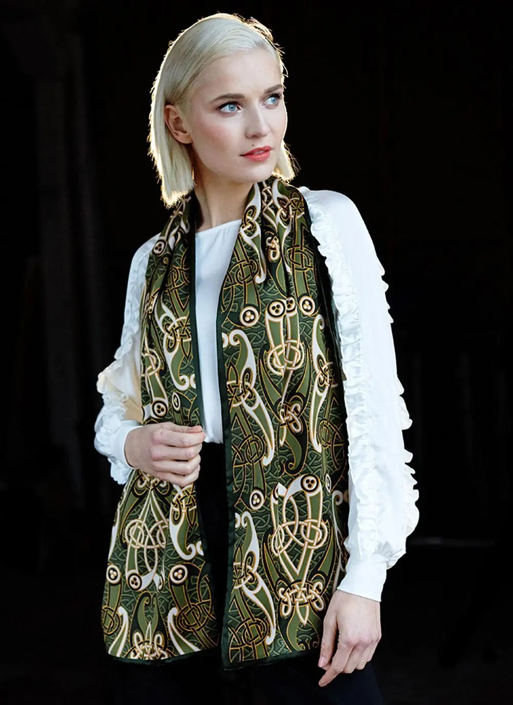 Book of Kells Motif Bottle Green Velour Scarf
