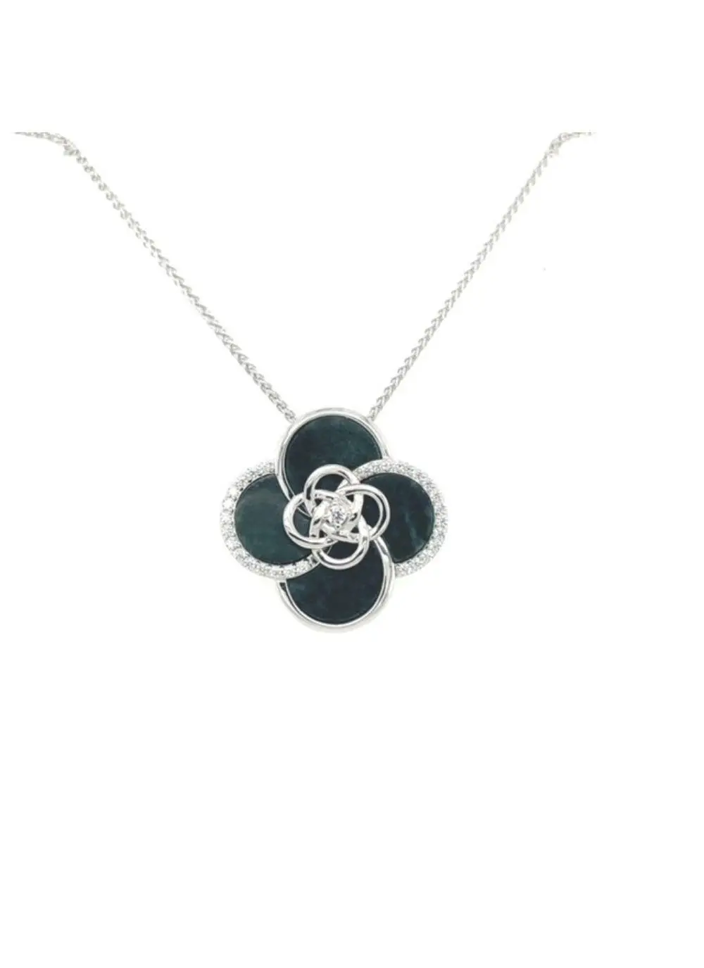 Sterling Silver Marble Flower Pendant with Cubic Zirconia